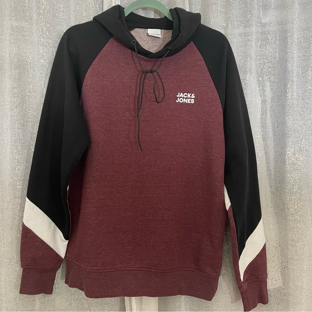 Jack & Jones Men's Burgundy and Black Hoodie size L